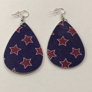 🆕 Blue w/Red Stars Faux Leather Earrings